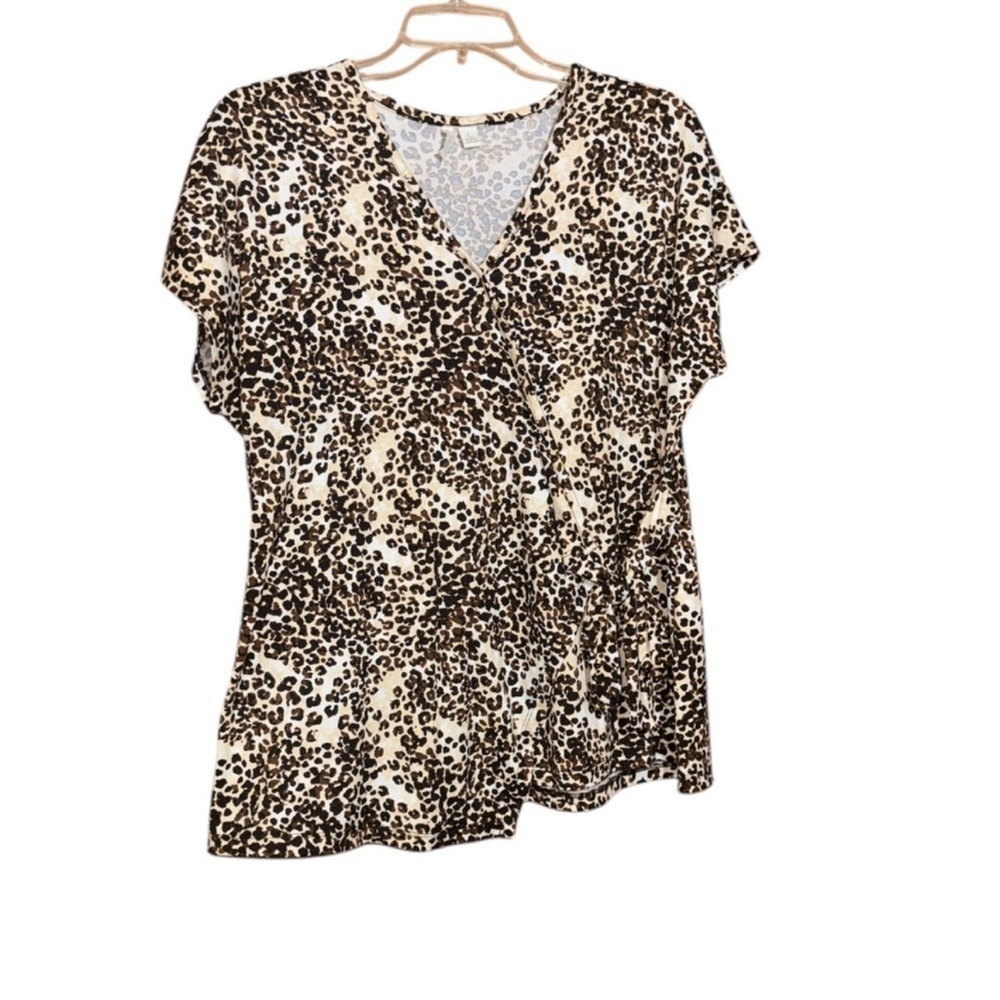 Leopard Print V-Neck Women's Top size large wrap